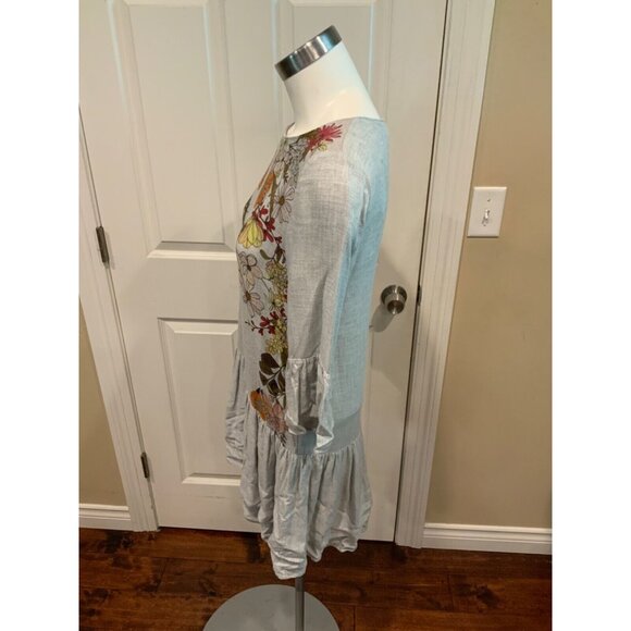 Zara Trafaluc Gray Floral Long Sleeve Mini Dress, Size XS - Picture 4 of 6